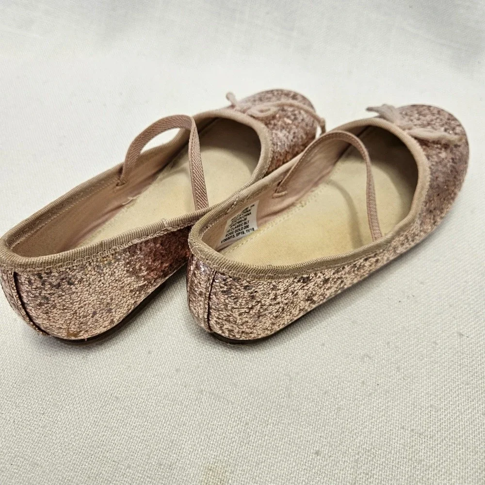 Gap Ballet Flats Girls Size‎ 10 Rose Gold Glitter Bow Elastic Strap Dressy Shoes